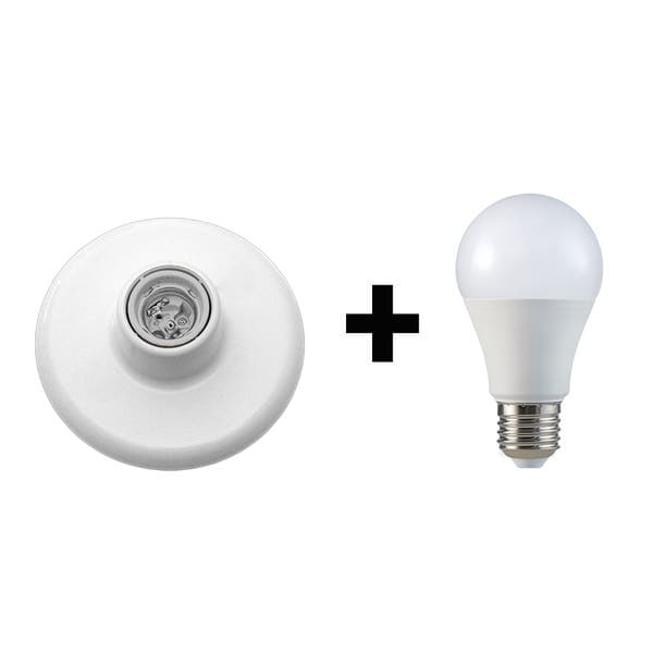Kit Plafonier + Lâmpada Branco Plástico Round Inspire