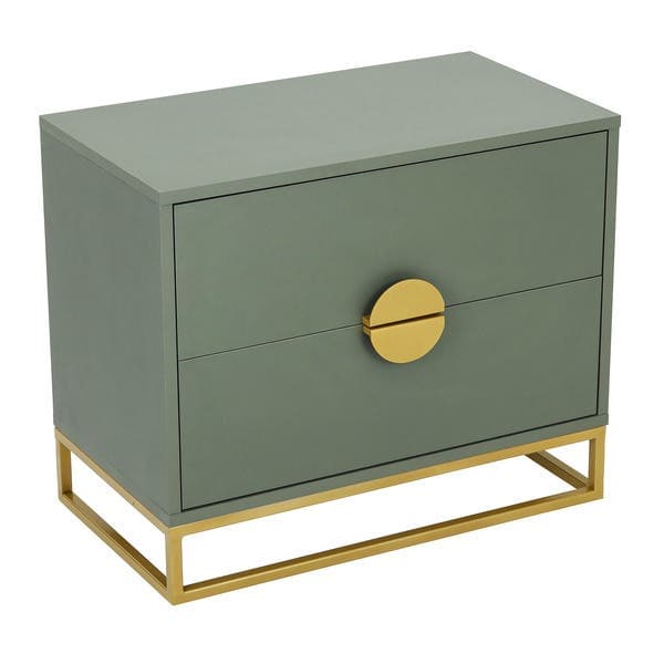 Mesa de Cabeceira Salvia 60 Verde com Base e Puxador em Metal Dourado Astral Design