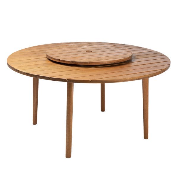 Mesa de Jardim 5 Lugares Redonda 80x150x150cm Madeira com Tampo Giratório Marrom Yumi Naterial