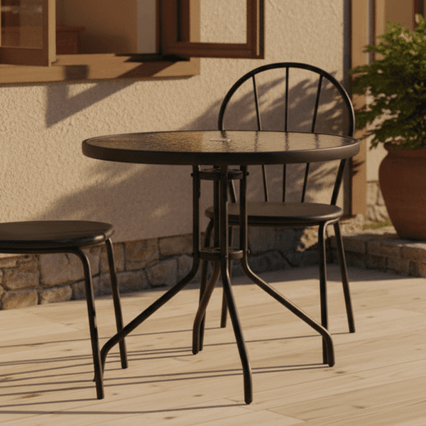 Mesa de Jardim Redondo 4 Lugares Aço Pintado 70x80x80cm Cinza Escuro Interlagos Plicosa