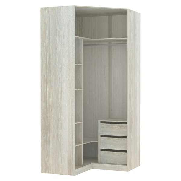 Módulo Closet Canto Prateleira e Cabideiro 3 Gavetas Legno 111,8x236x111,8cm Prime Luciane