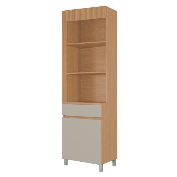 Paneleiro 1 Porta 1 Gaveta 65x221x45cm Madeira Carvalho e Greige Realeza Nesher