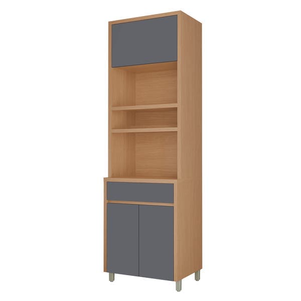 Paneleiro 3 Portas 1 Gaveta 70x228x52cm Madeira Carvalho e Titânio Condessa Nesher