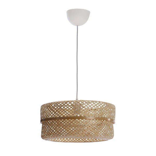 Pendente Cilíndrico 1 Lâmpada Bambu e Metal Bege Palanga Inspire