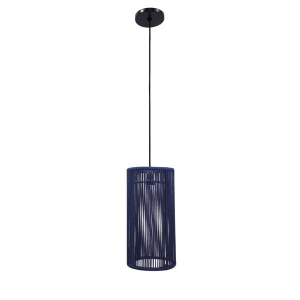 Pendente Externo Cilindro de Alumínio e Corda Náutica Azul Ibiza Médio Fibrartes