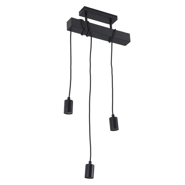 Pendente Linear 3 Lâmpadas Metal e Madeira Preto Inspire