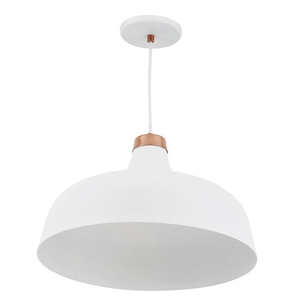 Pendente Redondo 1 Lâmpada Metal Branco e Cobre Ares Luz Vita