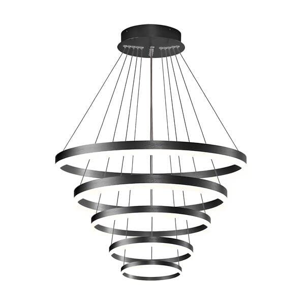 Pendente Redondo 5 Aros LED Neutro Preto Cosmos 400 GMH