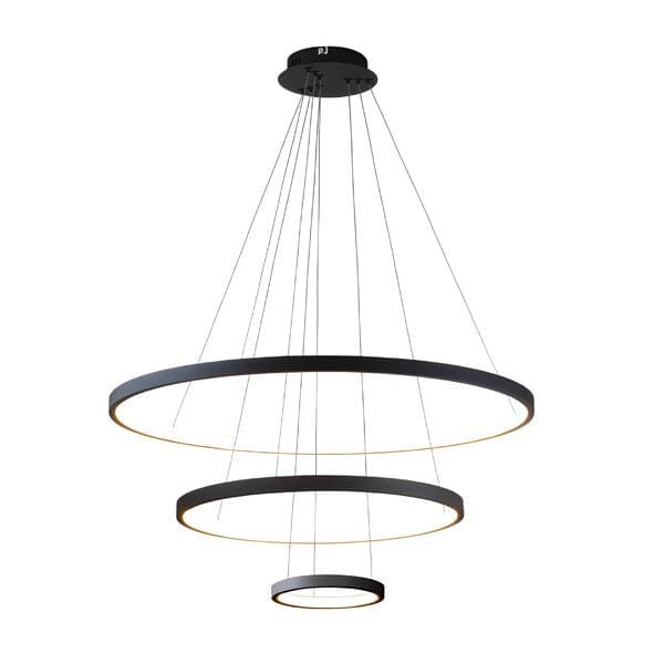 Pendente Redondo com LED Preto Ring 3 Halos Luz Amarela SL Imports