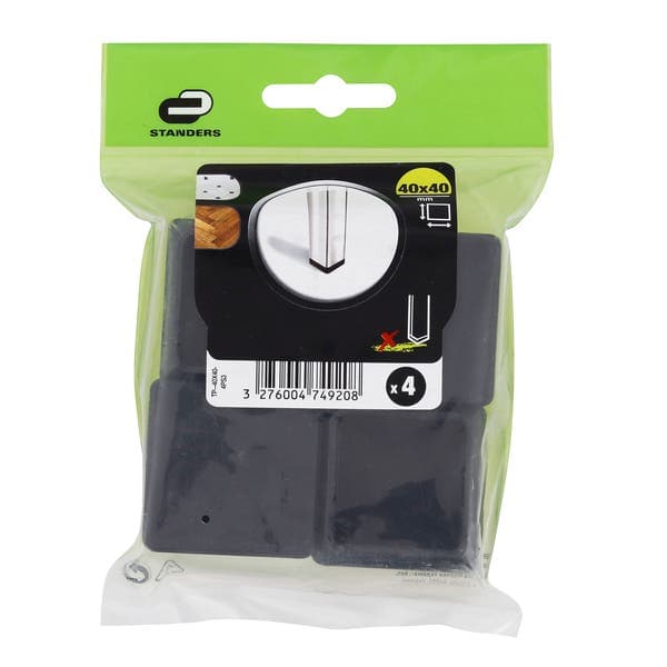 Ponteira para Móveis Quadrada PVC 40x40mm Preta 4 peças Standers