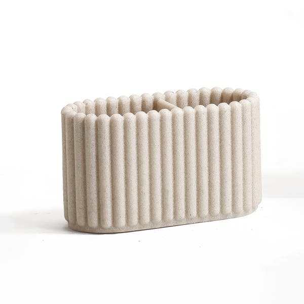 Porta Escova de Dente de Bancada para Banheiro Pedra Bege Frisos Oikos