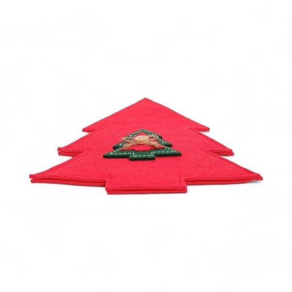 Porta Talher de Feltro para Mesa Natalina Clássica Árvore Vermelho e Verde Chromus