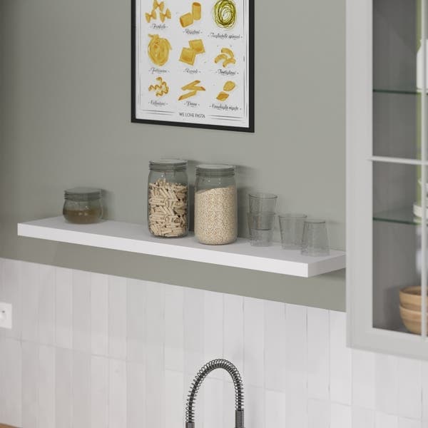 Prateleira de Madeira MDF Branca 115x23,5cm com Suporte Invisível Spaceo