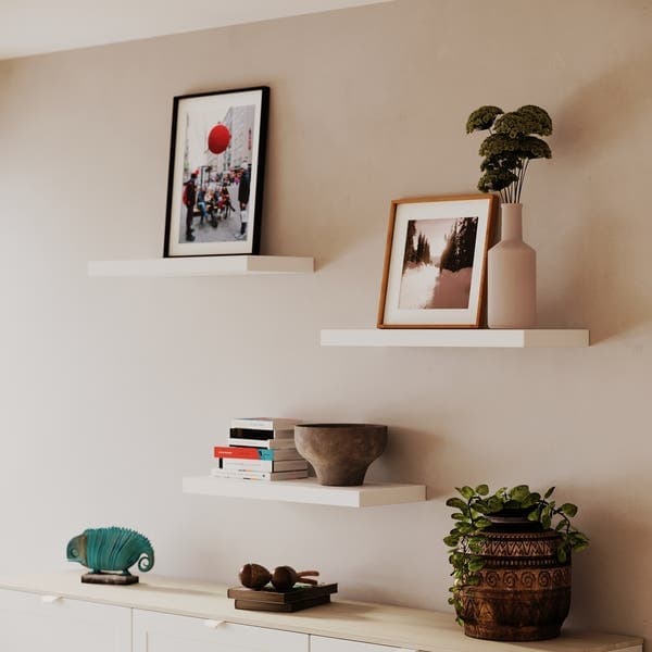 Prateleira de Madeira MDF Branca 60x23,5cm com Suporte Invisível Spaceo