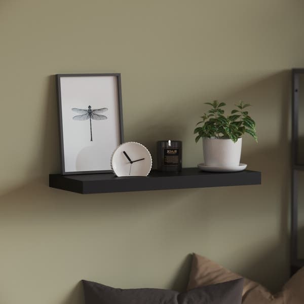 Prateleira de Madeira MDF Preta 60x23,5cm com Suporte Invisível Spaceo