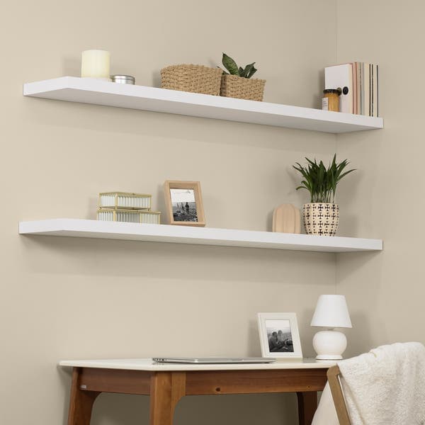 Prateleira de Madeira MDP Branca 150x25cm com Suporte Invisível Spaceo