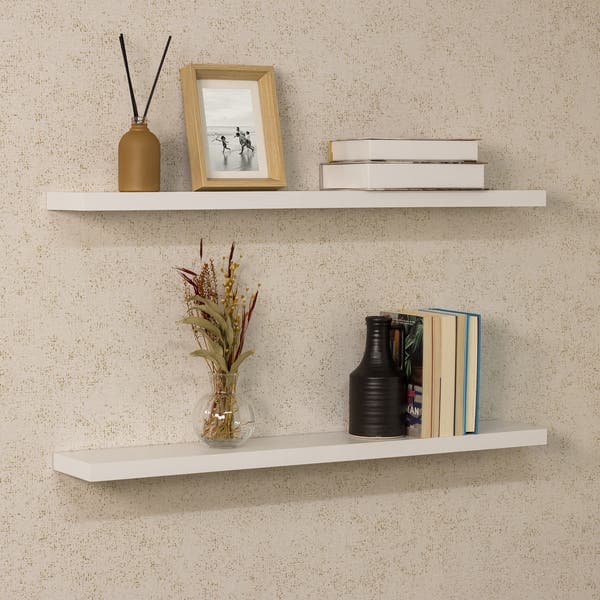 Prateleira de Madeira MDP Branca 90x14cm com Suporte Invisível Spaceo