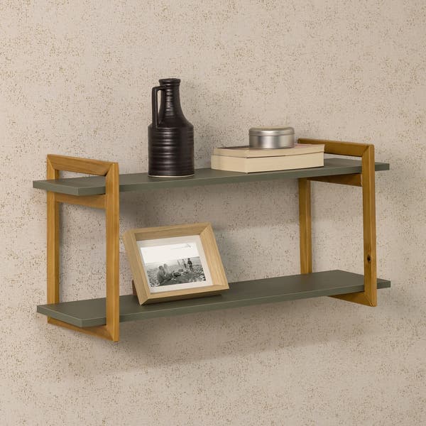 Prateleira Industrial de Madeira MDF Verde Sálvia 80x25x35cm com Suporte Visível Astro Astral Design