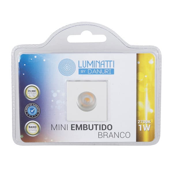 Spot Quadrado Branco de Embutir LED 1W Luz Amarela Luminatti Bivolt