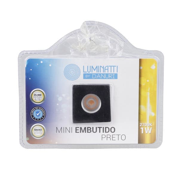 Spot Quadrado Preto de Embutir LED 1W Luz Amarela Luminatti Bivolt
