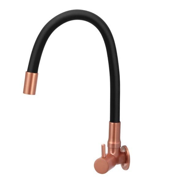 Torneira de Parede para Cozinha com Bica Alta Flexível Rose Gold e Preta Color Stoc