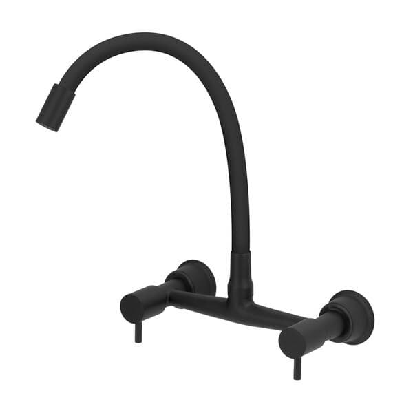 Torneira Misturador de Parede para Cozinha com Bica Alta Flexível Preta Fosca Color Stoc