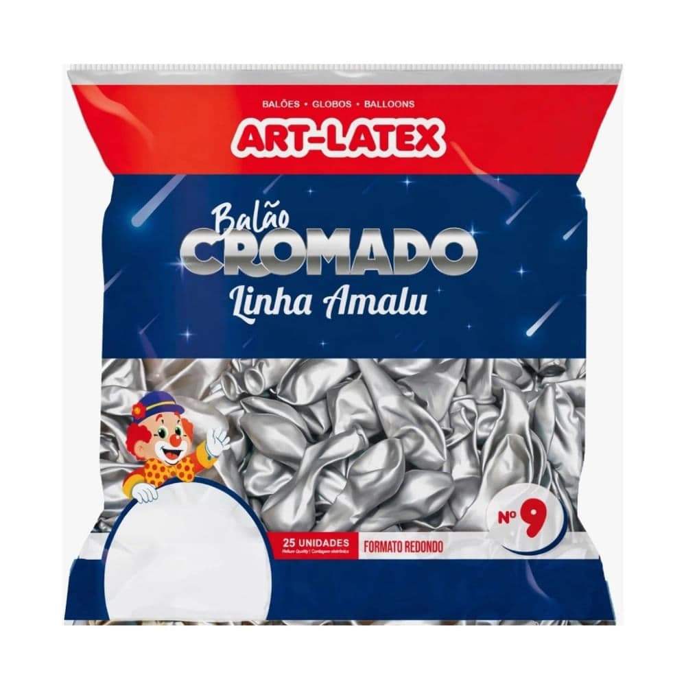 Balão Cromado Redondo 50 Unidades Prata 9 - Art Latex