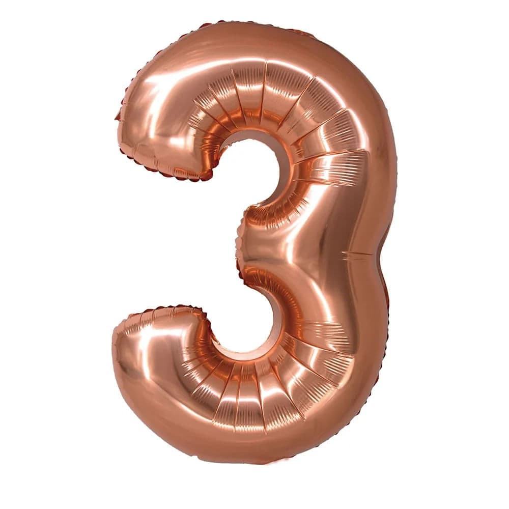 Balão Metalizado Número 3 Rose Gold 34" - Silver Plastic
