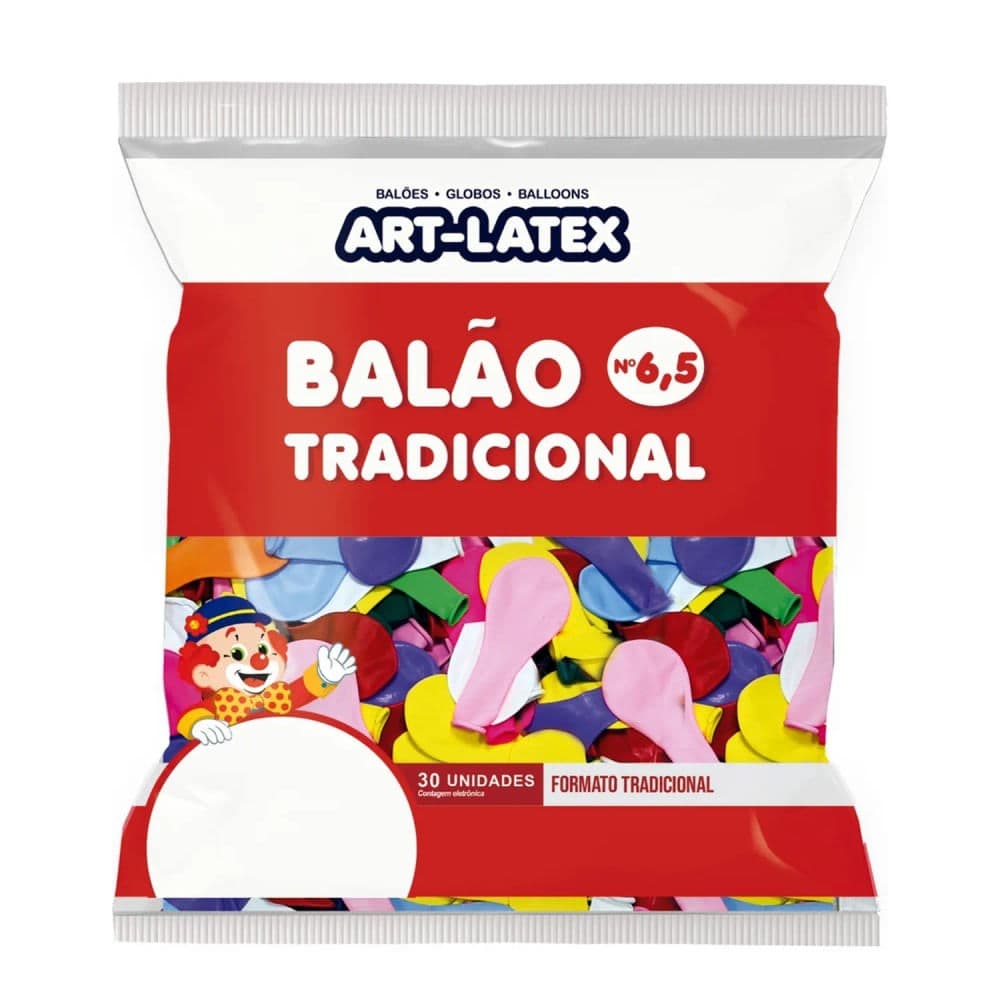 Balão Tradicional 30 Unidades 6,5" Colorido - Art Latex