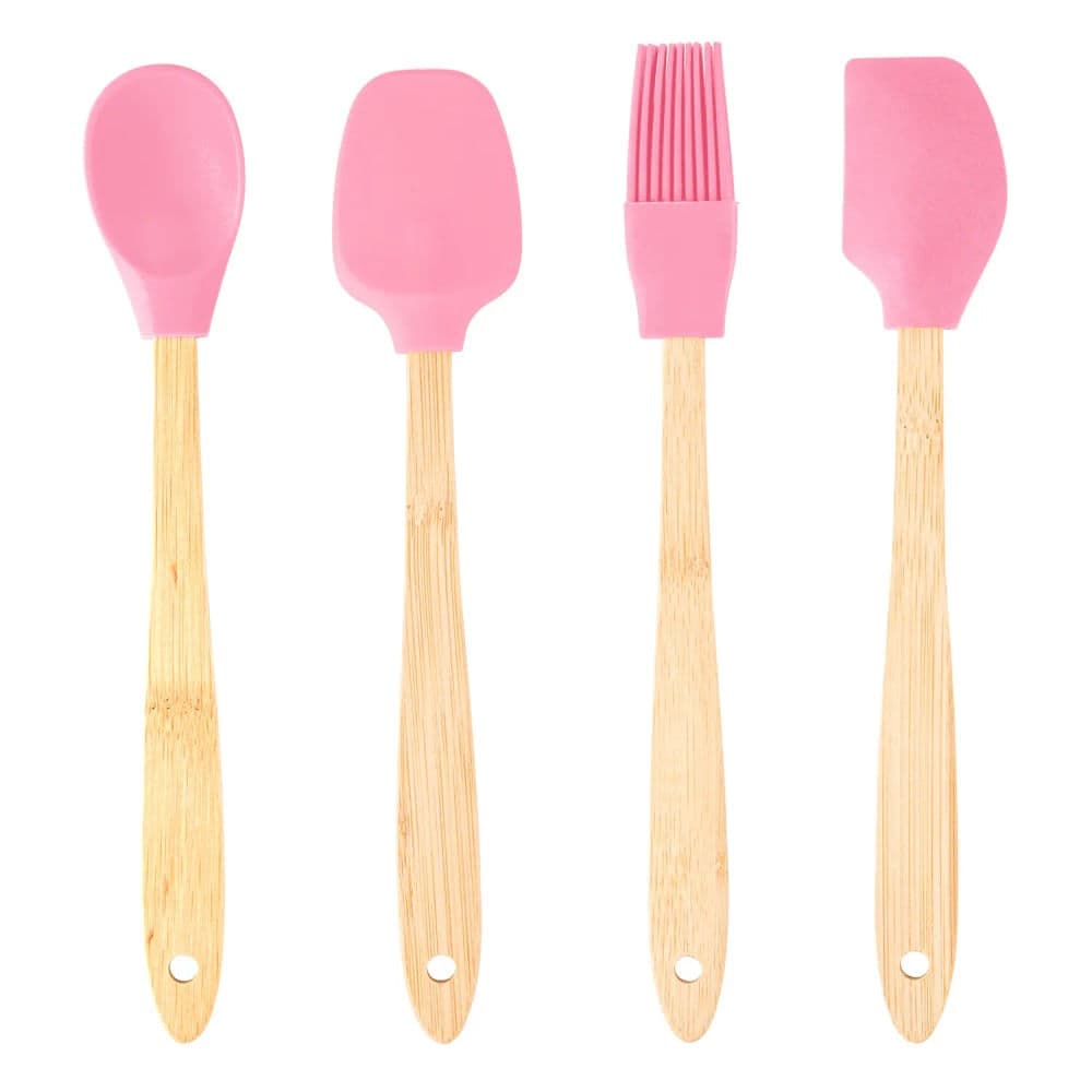 Conjunto de Utensílios 4 Peças Mini Cabo Bambu Rosa - Lyor