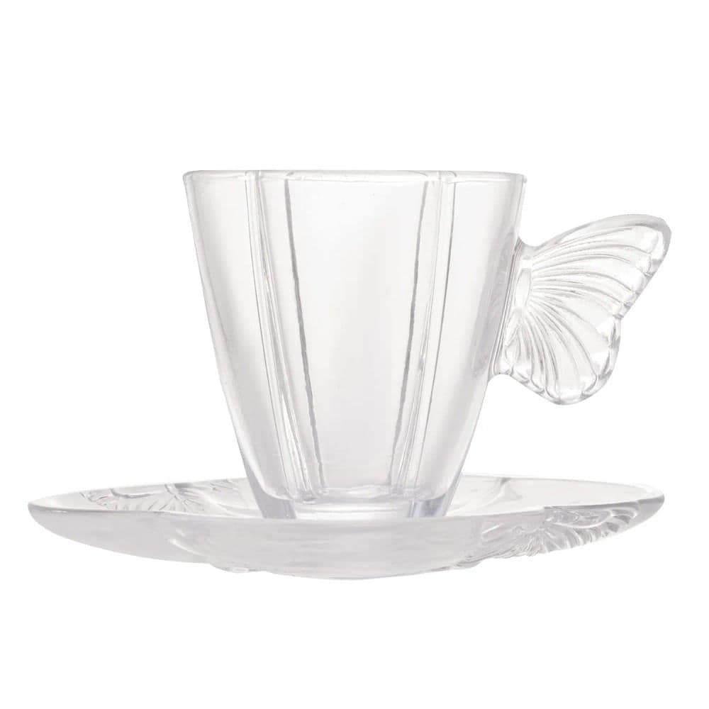 Conjunto de Xícaras 4 Peças De Vidro Butterfly com Pires 180mL - Wolff