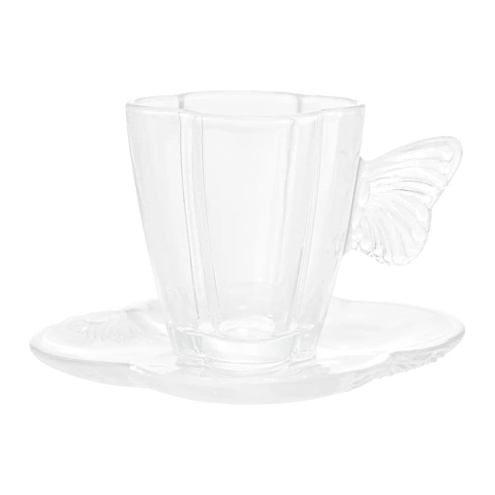 Conjunto de Xícaras com Pires 4 Peças Vidro Butterfly 80mL - Wolff