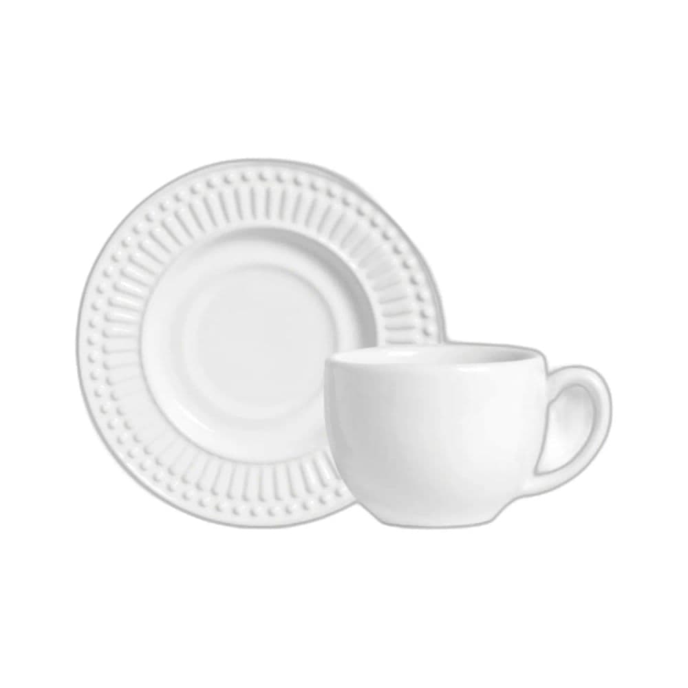 Conjunto de Xícaras com Pires De Chá 6 Peças Roma Branco 161mL - Porto Brasil