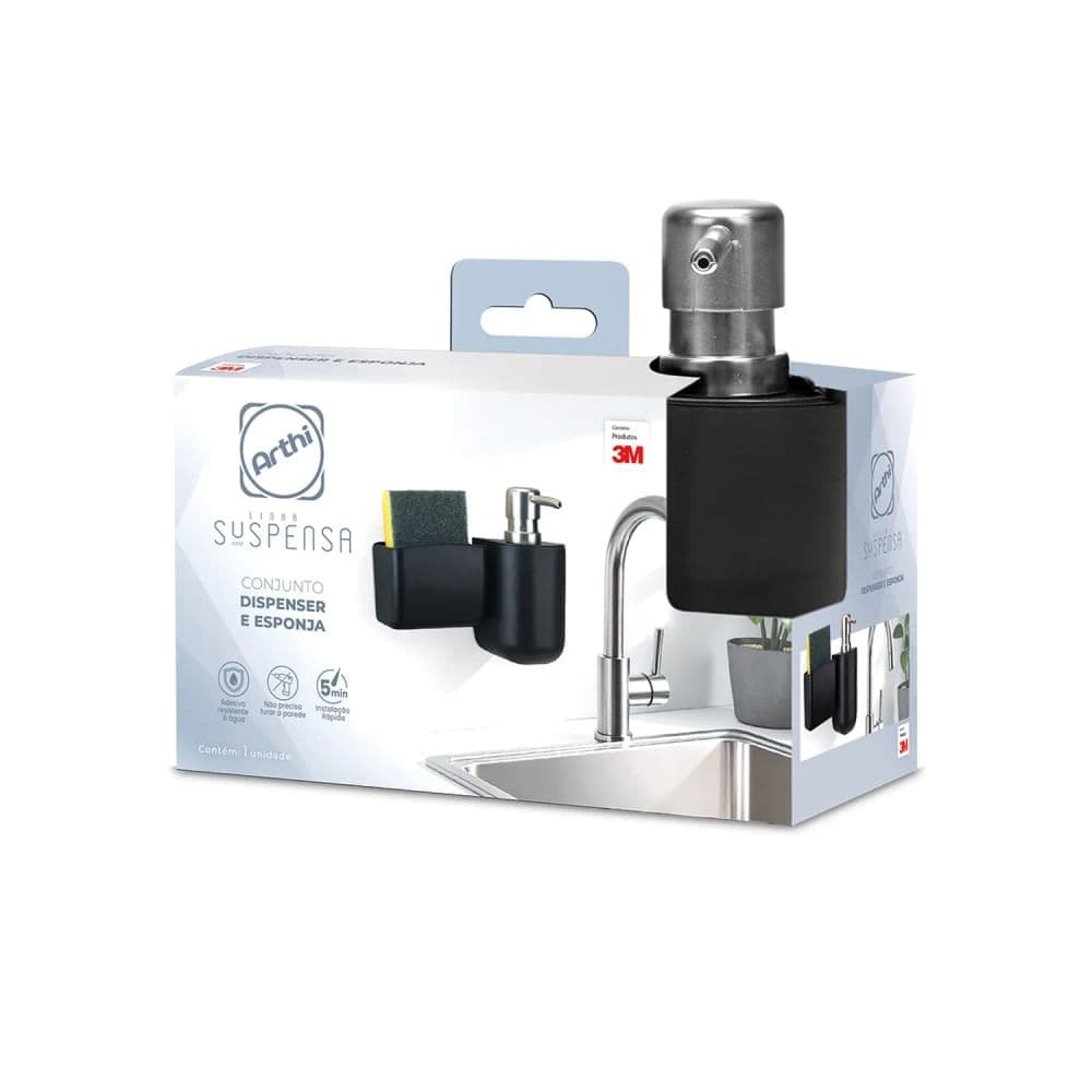 Conjunto Dispenser com Porta Esponja Black - Arthi