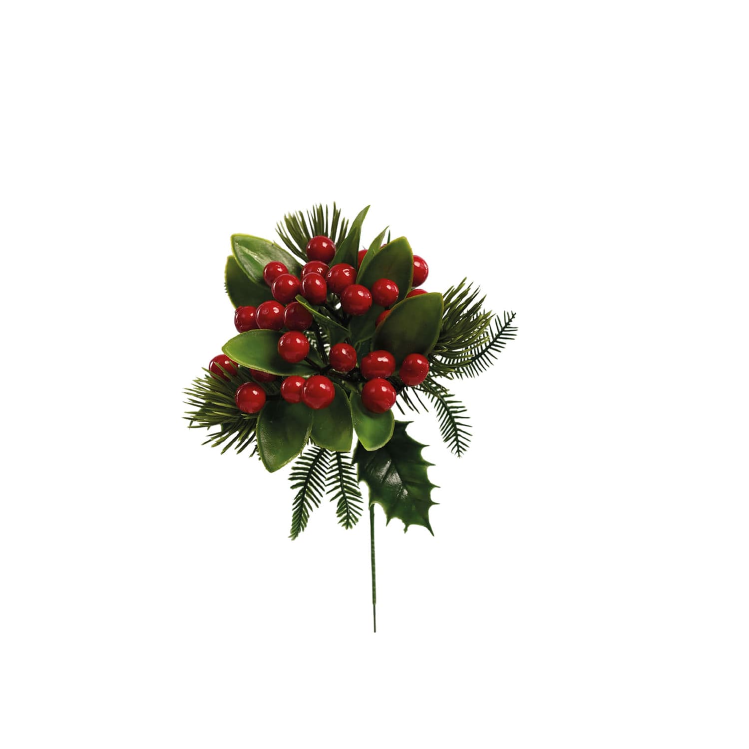 Enfeite de Natal Galho Azevinho Berries Folhas 19cm - Magizi