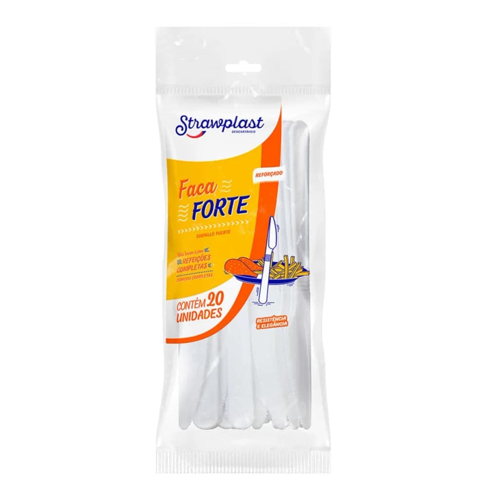 Faca Descartável 20 Unidades Branco - Strawplast