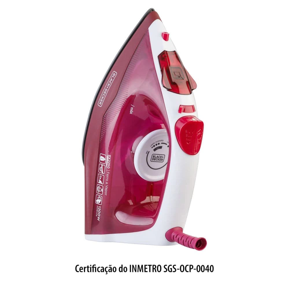 Ferro de Passar a Vapor Antiaderente Rosa - Black&decker