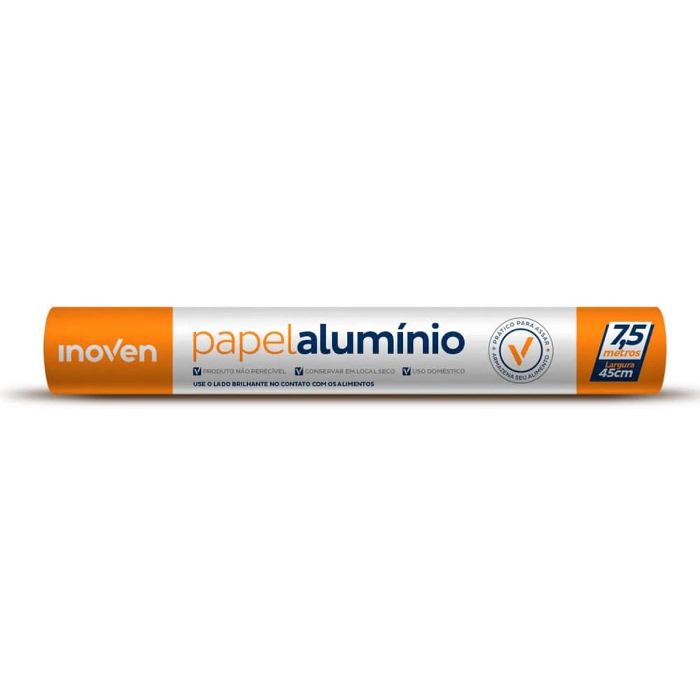 Folha Papel Alumínio Rolo 45cmx7,5m - Inoven