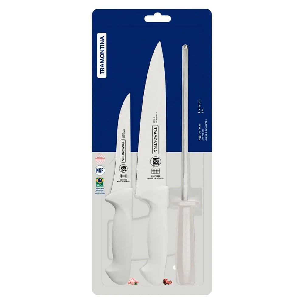 Jogo de Facas Tramontina Premium 3 Peças Branco