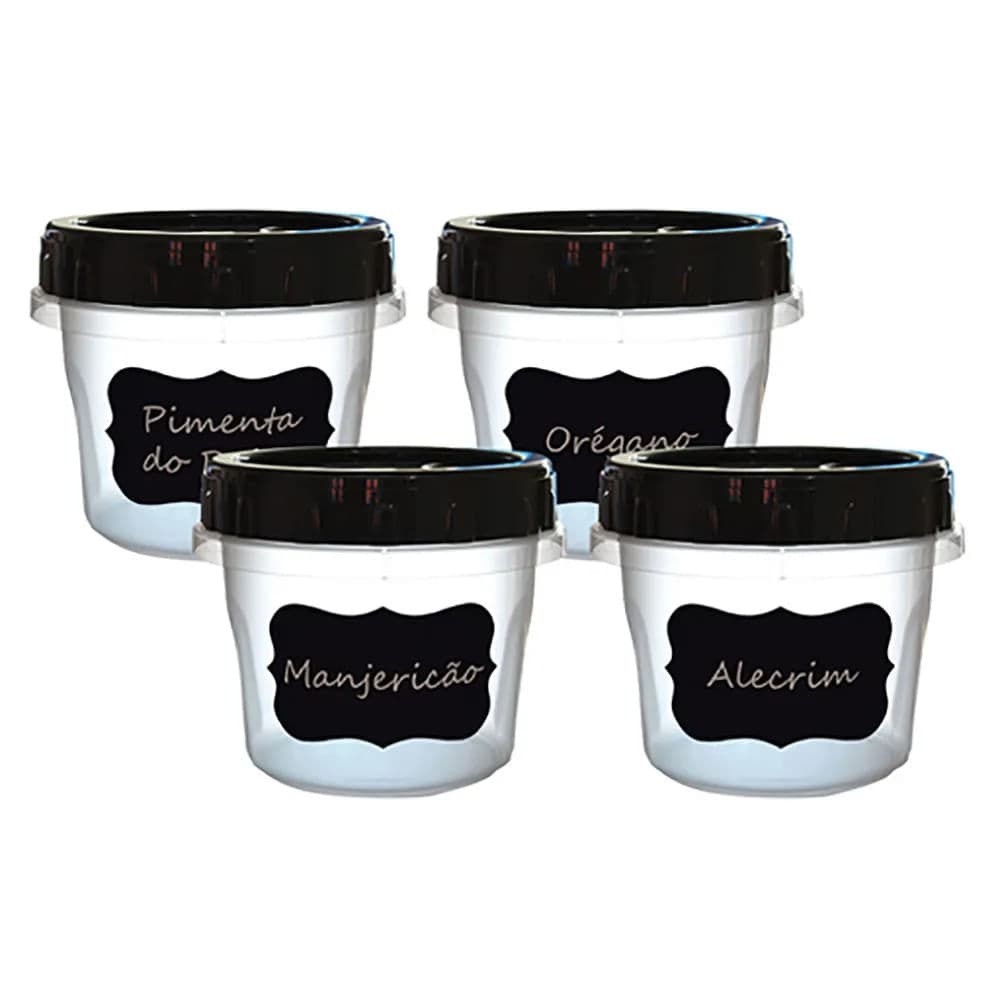Jogo de Porta Condimentos 4 Peças 300mL Preto - Mb Plásticos