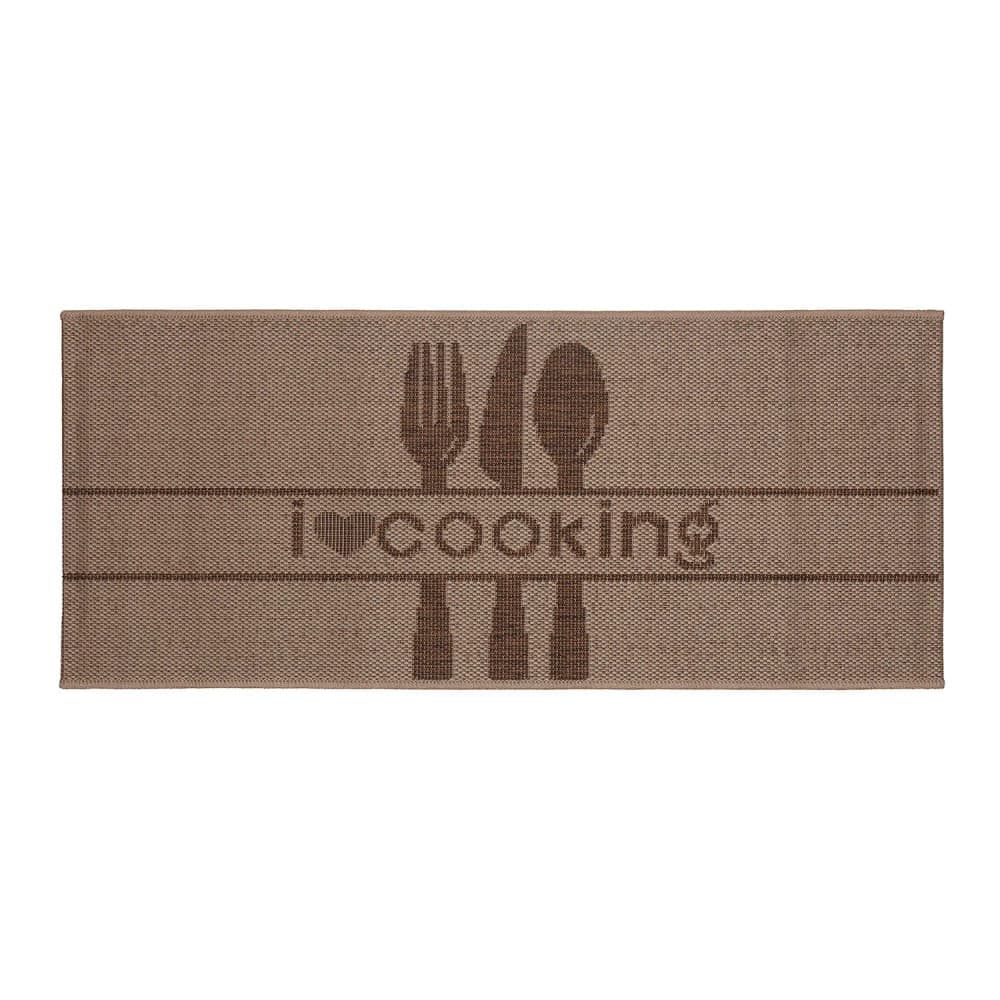 Jogo de Tapetes para Cozinha Eco 3 Peças Cooking Bege Marrom - Têxtil J. Serrano