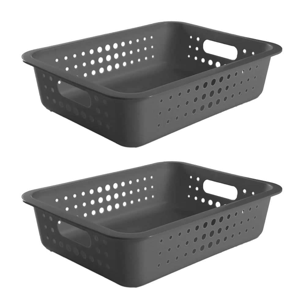 Kit Com 2 Cestas Organizadoras Retangular 10x31cm Chumbo - Ou