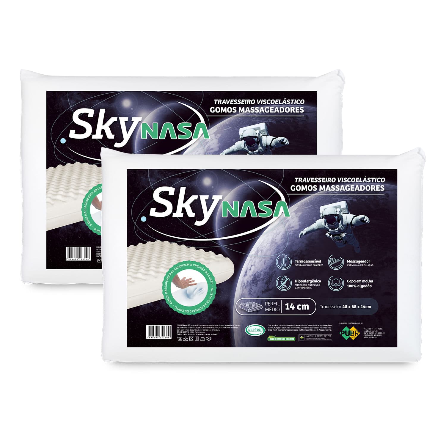 Kit Com 2 Travesseiros Skynasa Gomos 48x68cm - Nap