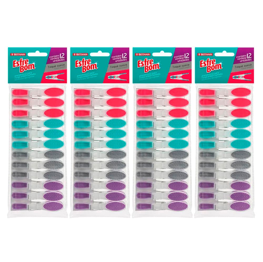 Kit Com 4 Prendedor para Roupa Emborrachado Esfrebom 12 Peças - Bettanin