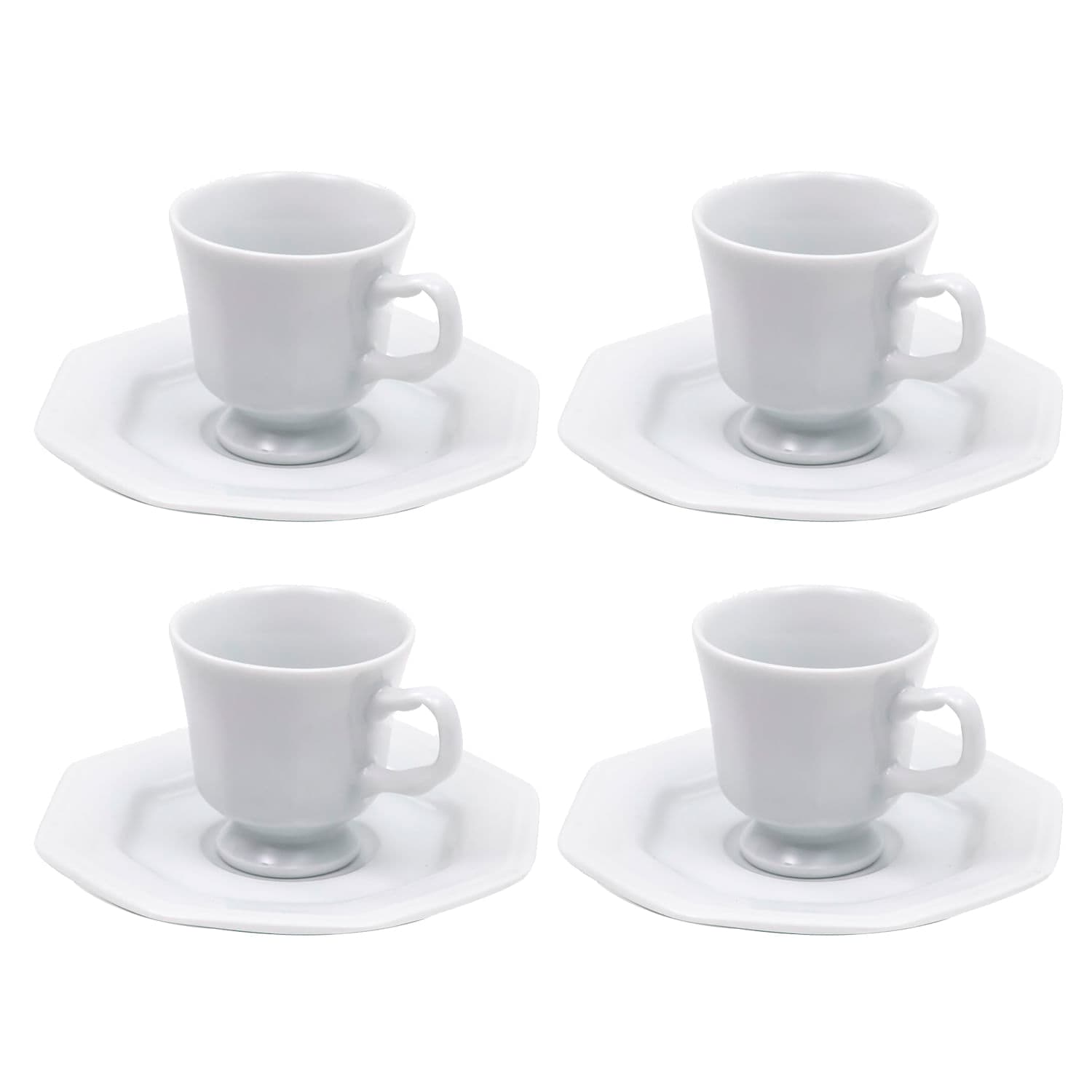 Kit Com 4 Xícaras de Café com Pires Prisma 65mL Branca - Schmidt