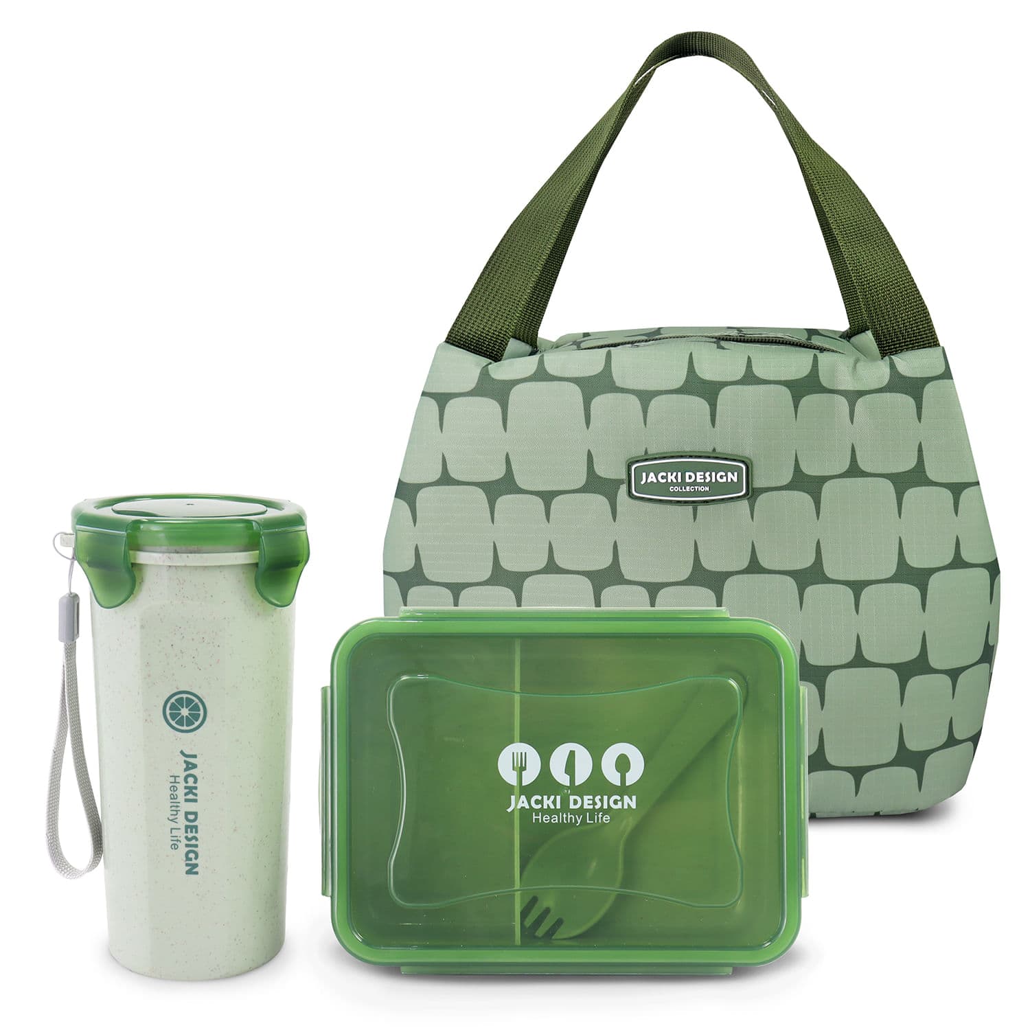 Kit Fitness 4 Peças Bolsa Térmica Verde Elementos - Jacki Design