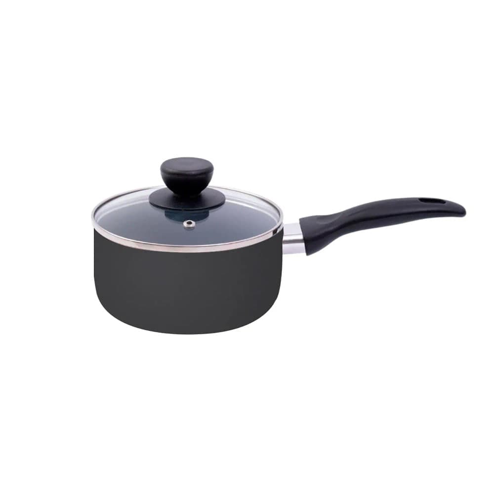 Panela com Tampa de Vidro Antiaderente 16cm Preta - Oikos
