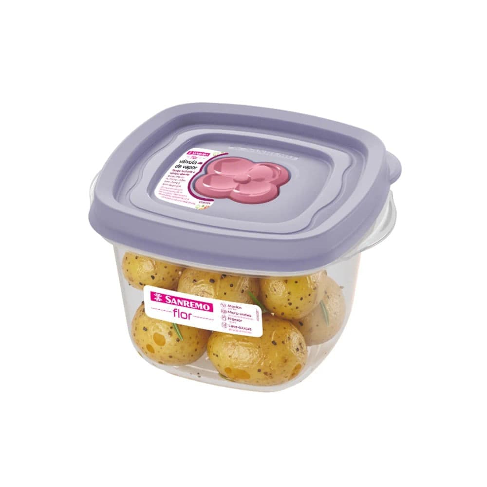 Pote de Plástico Quadrado Flor 450mL - Sanremo