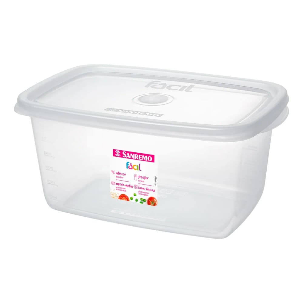 Pote de Plástico Retangular Fácil Branco 800mL - Sanremo