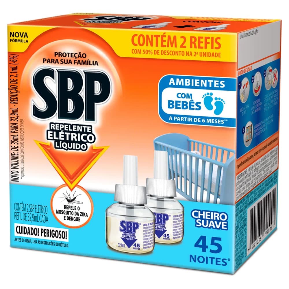 Repelente Elétrico 45 Noites Refil Cheiro Suave - Sbp